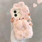 For iPhone 16 Hairpin Rabbit Plush Silicone Phone Case(Pink) - 1