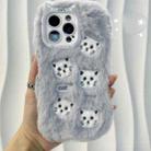 For iPhone 15 Pro Max Cute Embroidery Plush Silicone Phone Case(Gray Cat) - 1