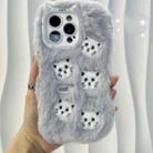 For iPhone 15 Pro Cute Embroidery Plush Silicone Phone Case(Gray Cat) - 1