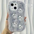 For iPhone 14 Plus Cute Embroidery Plush Silicone Phone Case(Gray Cat) - 1