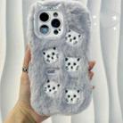For iPhone 13 Pro Max Cute Embroidery Plush Silicone Phone Case(Gray Cat) - 1