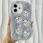 For iPhone 12 Cute Embroidery Plush Silicone Phone Case(Gray Cat) - 1