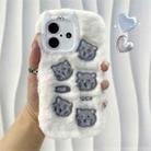 For iPhone 16 Plus Cute Embroidery Plush Silicone Phone Case(Beige Cat) - 1