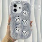 For iPhone 16 Plus Cute Embroidery Plush Silicone Phone Case(Gray Cat) - 1