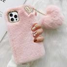 For iPhone 14 Pro Gold Diamond Flower Decorated Plush Silicone Phone Case with Pendant(Pink) - 1