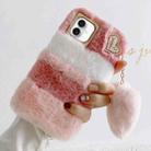 For iPhone 16 Plus Gold Diamond Flower Decorated Plush Silicone Phone Case with Pendant(Pink White) - 1