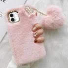 For iPhone 16 Gold Diamond Flower Decorated Plush Silicone Phone Case with Pendant(Pink) - 1