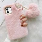 For iPhone 12 mini Gold Diamond Flower Decorated Plush Silicone Phone Case with Pendant(Pink) - 1