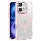For iPhone 16 Hardware Side Cooling Skin Feel Frosted Metal Lens Frame MagSafe Phone Case(Pink) - 1