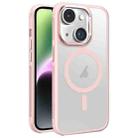 For iPhone 14 Hardware Side Cooling Skin Feel Frosted Metal Lens Frame MagSafe Phone Case(Pink) - 1