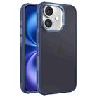 For iPhone 16 Hardware Side Cooling Skin Feel Frosted Metal Lens Frame Phone Case(Blue) - 1