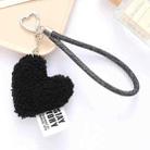 Imitation Wool Plush Heart Keychain Mobile Phone Wrist Lanyard(Black) - 1