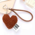 Imitation Wool Plush Heart Keychain Mobile Phone Wrist Lanyard(Coffee) - 1