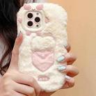 For iPhone 16 Pro Max Embroidered Plush TPU Phone Case(Beige Heart) - 1