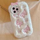 For iPhone 16 Pro Max Embroidered Plush TPU Phone Case(Beige Bow) - 1