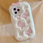 For iPhone 16 Pro Embroidered Plush TPU Phone Case(Beige Bow) - 1