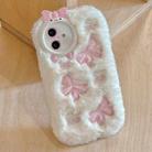 For iPhone 16 Plus Embroidered Plush TPU Phone Case(Beige Bow) - 1