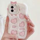 For iPhone 16 Embroidered Plush TPU Phone Case(Beige Pink Heart) - 1