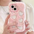 For iPhone 15 Plus Embroidered Plush TPU Phone Case(Foundation White Love Heart) - 1