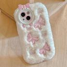 For iPhone 15 Plus Embroidered Plush TPU Phone Case(Beige Bow) - 1