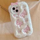 For iPhone 14 Plus Embroidered Plush TPU Phone Case(Beige Bow) - 1