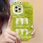 For iPhone 13 Pro Max Embroidered Plush TPU Phone Case(Green Embroidery M) - 1