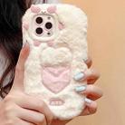 For iPhone 13 Pro Max Embroidered Plush TPU Phone Case(Beige Heart) - 1