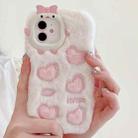 For iPhone 12 Embroidered Plush TPU Phone Case(Beige Pink Heart) - 1