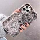 For iPhone 15 Pro Max Diamond Lens Ring Solid Color Plush Phone Case(Brown) - 1