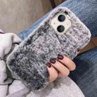 For iPhone 15 Diamond Lens Ring Solid Color Plush Phone Case(Gray) - 1