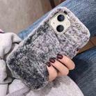 For iPhone 14 Diamond Lens Ring Solid Color Plush Phone Case(Gray) - 1