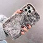 For iPhone 14 Pro Diamond Lens Ring Solid Color Plush Phone Case(Brown) - 1