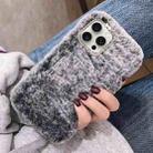 For iPhone 13 Pro Max Diamond Lens Ring Solid Color Plush Phone Case(Gray) - 1