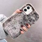 For iPhone 12 Diamond Lens Ring Solid Color Plush Phone Case(Brown) - 1