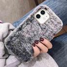 For iPhone 12 mini Diamond Lens Ring Solid Color Plush Phone Case(Gray) - 1
