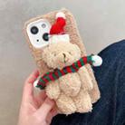 For iPhone 14 3D Christmas Bear Plush Phone Case(Brown) - 1