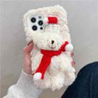 For iPhone 13 Pro Max 3D Christmas Bear Plush Phone Case(White) - 1