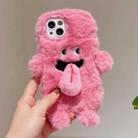 For iPhone 15 3D Magnetic Long Tongue Monster Plush Phone Case(Pink) - 1