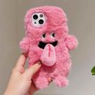 For iPhone 14 Plus 3D Magnetic Long Tongue Monster Plush Phone Case(Pink) - 1