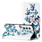 For Samsung Galaxy S25 5G Colored Drawing Marble Pattern Leather Phone Case(Little Blue Butterflies) - 1