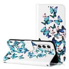 For Samsung Galaxy S25+ 5G Colored Drawing Marble Pattern Leather Phone Case(Little Blue Butterflies) - 1