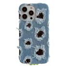 For iPhone 16 Pro Max Creative Multi-hole Black Lace Denim PU Phone Case - 1