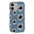 For iPhone 16 Plus Creative Multi-hole Black Lace Denim PU Phone Case - 1