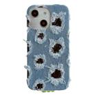 For iPhone 15 Plus Creative Multi-hole Black Lace Denim PU Phone Case - 1