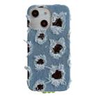 For iPhone 13 Creative Multi-hole Black Lace Denim PU Phone Case - 1