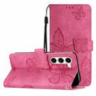 For Samsung Galaxy S25+ 5G Skin-feel Embossed Butterfly Leather Phone Case(Rose Red) - 1