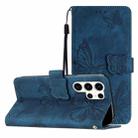 For Samsung Galaxy S25 Ultra 5G Skin-feel Embossed Butterfly Leather Phone Case(Blue) - 1