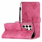 For Samsung Galaxy S25 Ultra 5G Skin-feel Embossed Butterfly Leather Phone Case(Rose Red) - 1