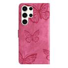 For Samsung Galaxy S25 Ultra 5G Skin-feel Embossed Butterfly Leather Phone Case(Rose Red) - 3