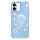 For iPhone 16 Skin Feeling Jelly TPU Hybrid PC Phone Case(Blue Jellyfish) - 1